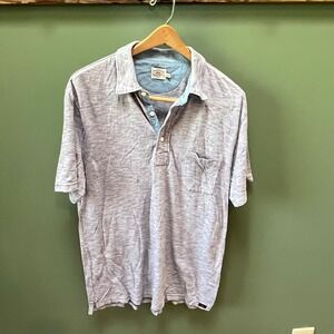 Faherty Brand Men's Medium Blue Striped Short Sleeve Polo‎ Shirt Pocket Casual